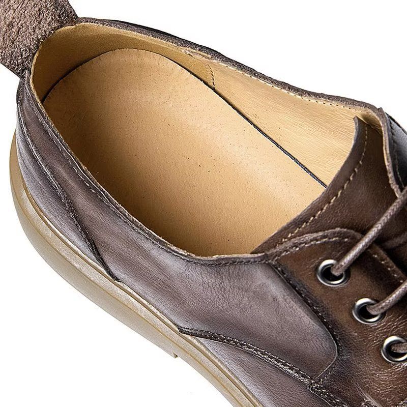 Sapatos Casuais Masculinos Couro Em Relevo - Café