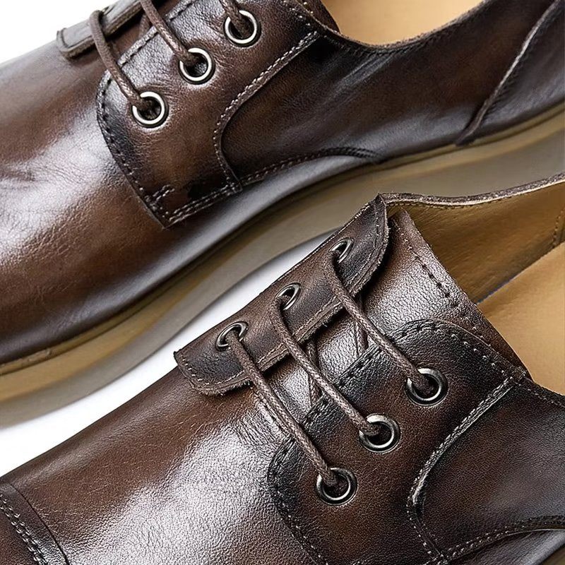 Sapatos Casuais Masculinos Couro Em Relevo - Café