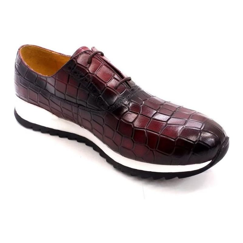 Sapatos Casuais Masculinos Couro Em Relevo Com Cordões - Vermelho