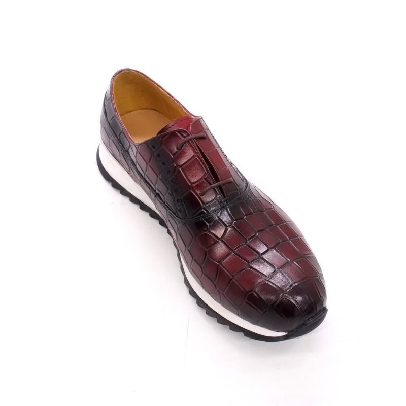 Sapatos Casuais Masculinos Couro Em Relevo Com Cordões - Vermelho