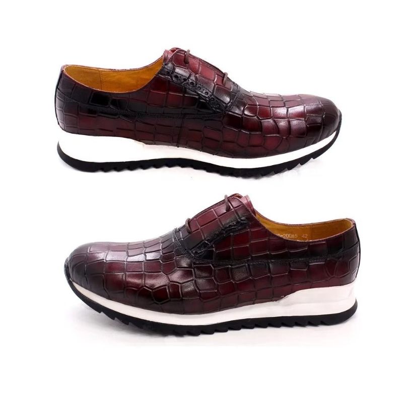 Sapatos Casuais Masculinos Couro Em Relevo Com Cordões - Vermelho