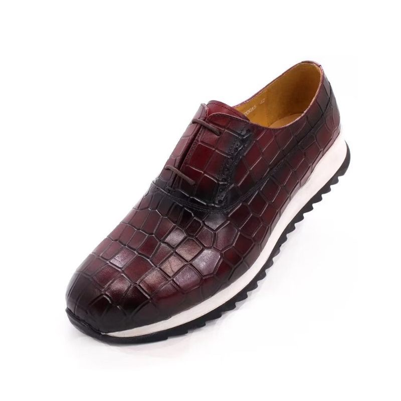 Sapatos Casuais Masculinos Couro Em Relevo Com Cordões - Vermelho