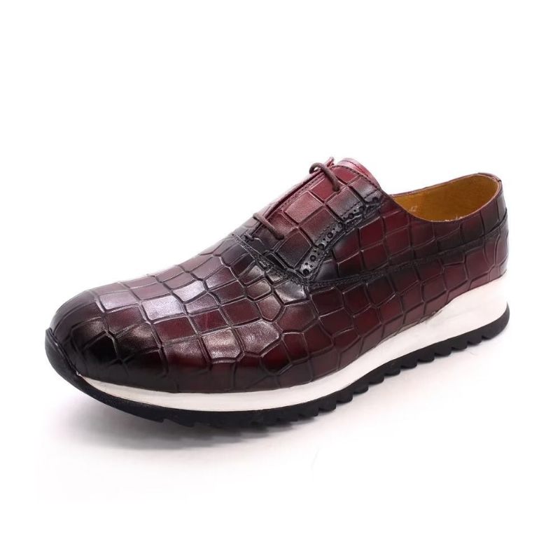 Sapatos Casuais Masculinos Couro Em Relevo Com Cordões - Vermelho