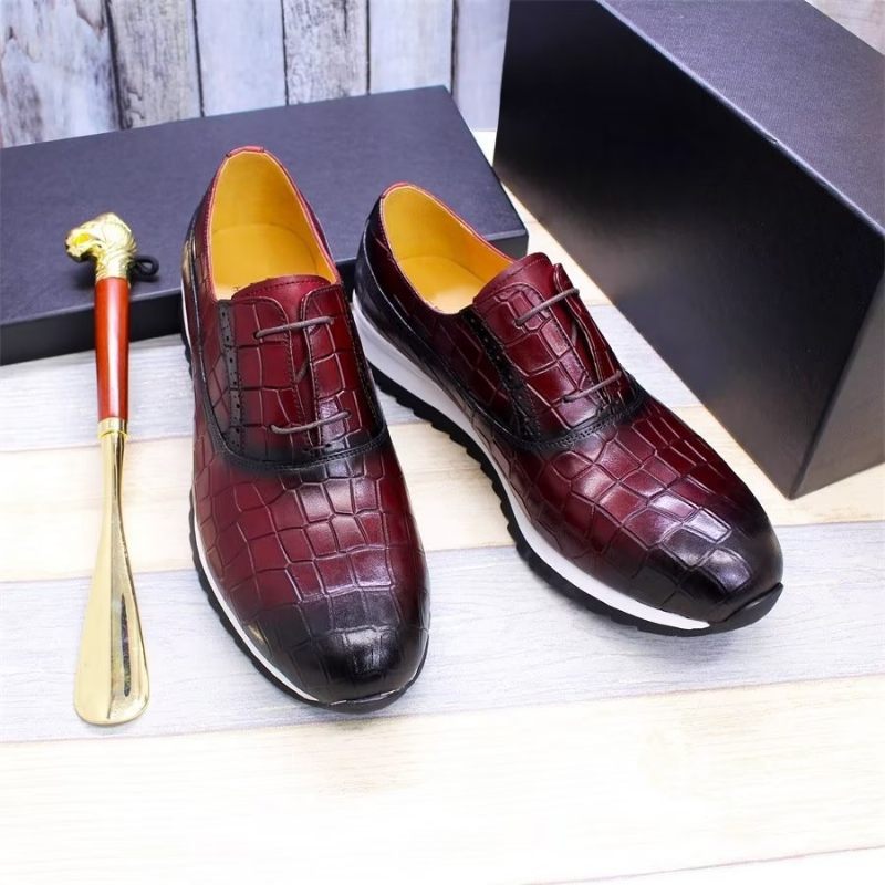 Sapatos Casuais Masculinos Couro Em Relevo Com Cordões - Vermelho