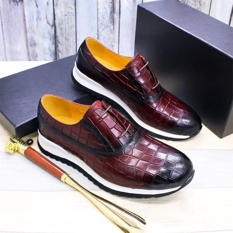 Sapatos Casuais Masculinos Couro Em Relevo Com Cordões - Vermelho