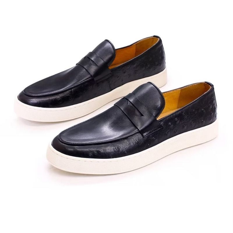 Sapatos Casuais Masculinos Couro Exótico Chic Slip-on - Preto