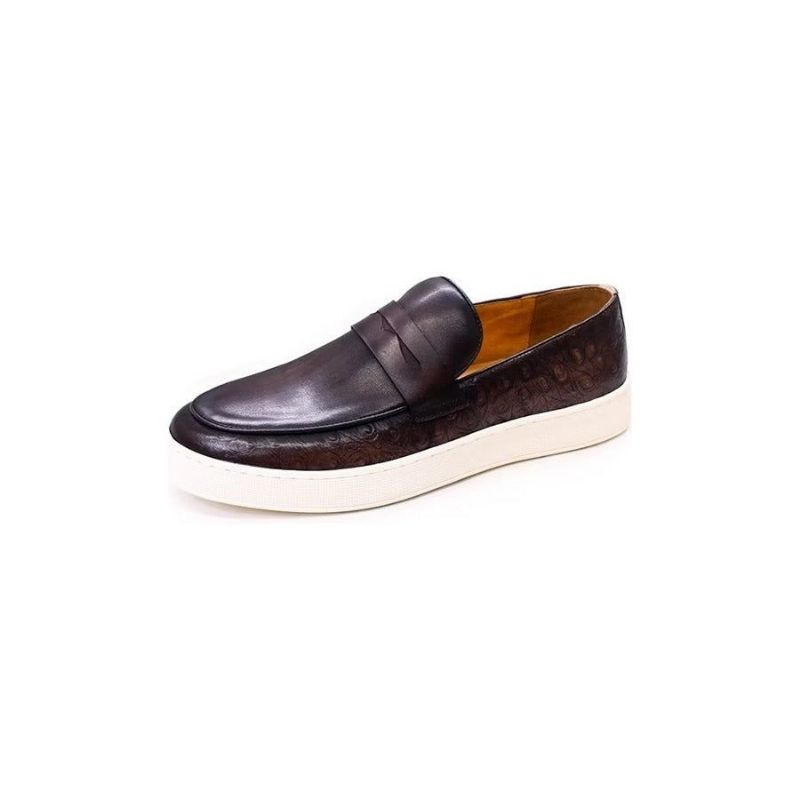 Sapatos Casuais Masculinos Couro Exótico Chic Slip-on - Café