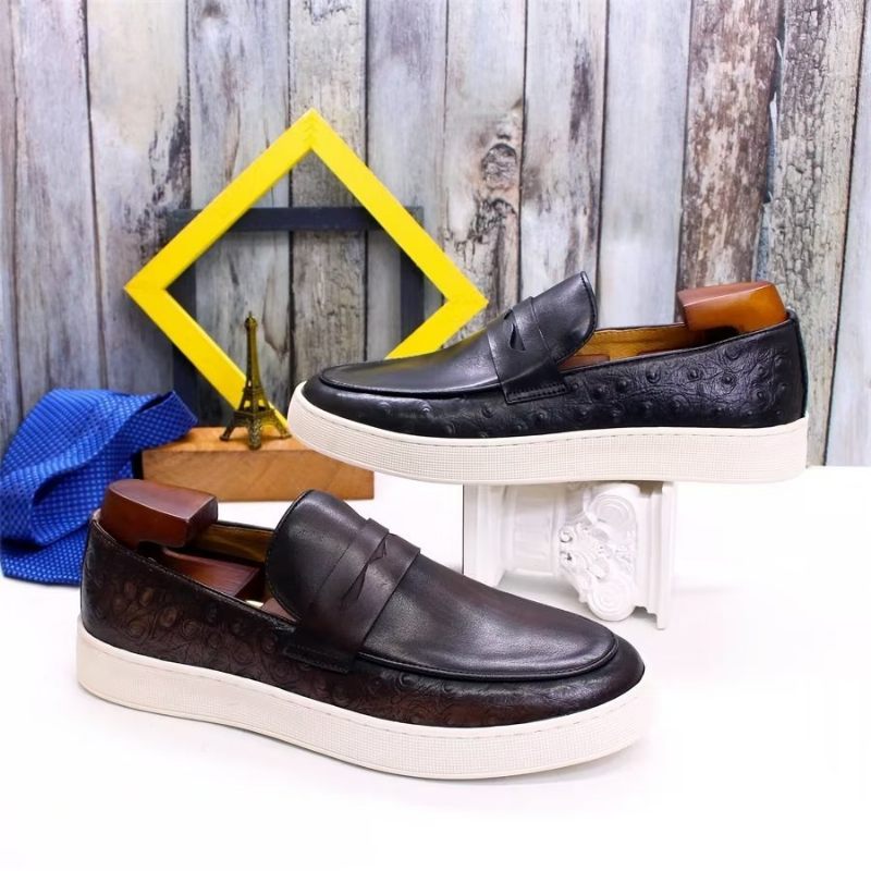 Sapatos Casuais Masculinos Couro Exótico Chic Slip-on - Café