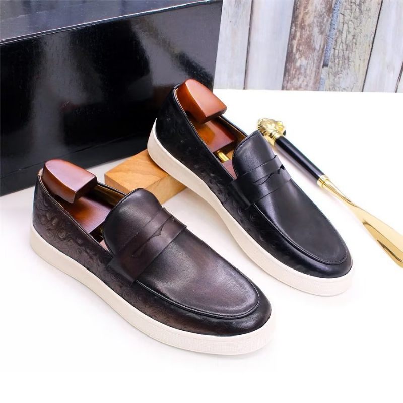 Sapatos Casuais Masculinos Couro Exótico Chic Slip-on - Café