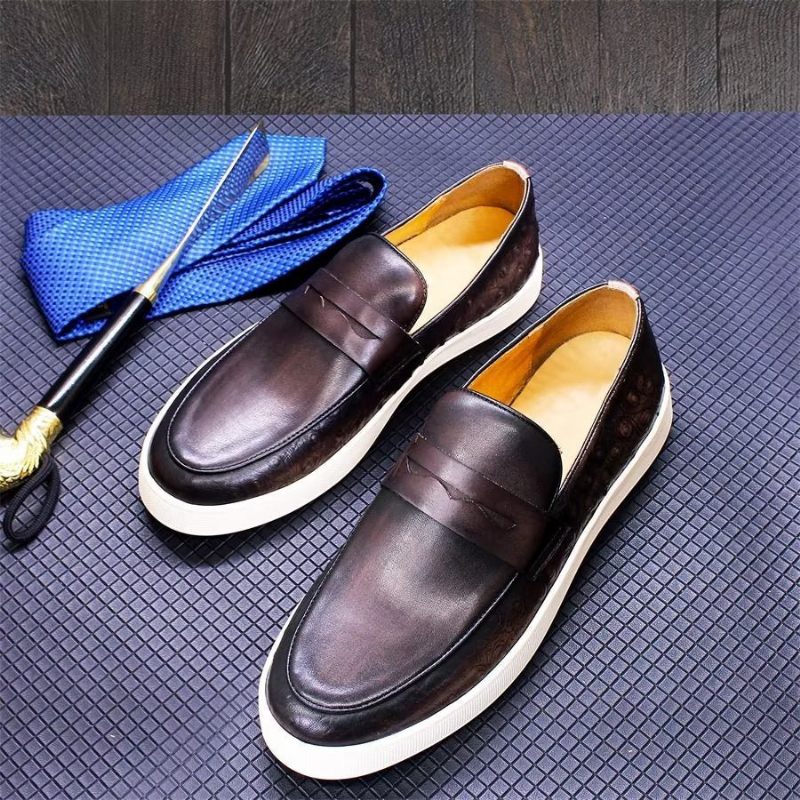 Sapatos Casuais Masculinos Couro Exótico Chic Slip-on - Café