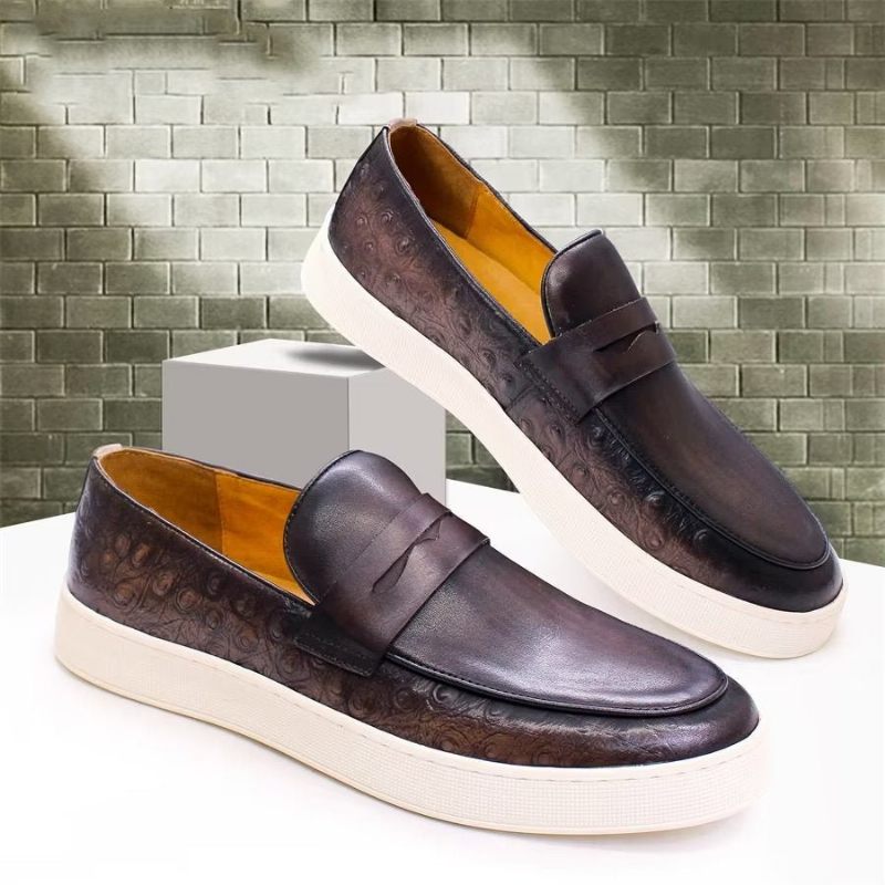 Sapatos Casuais Masculinos Couro Exótico Chic Slip-on - Café