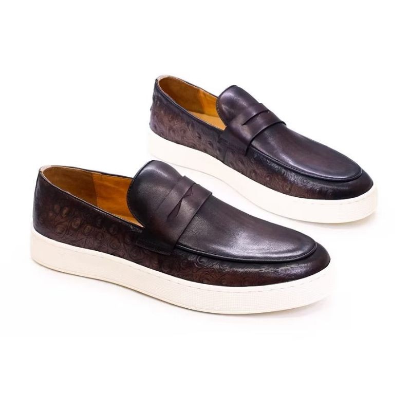 Sapatos Casuais Masculinos Couro Exótico Chic Slip-on - Café