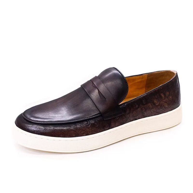 Sapatos Casuais Masculinos Couro Exótico Chic Slip-on - Café