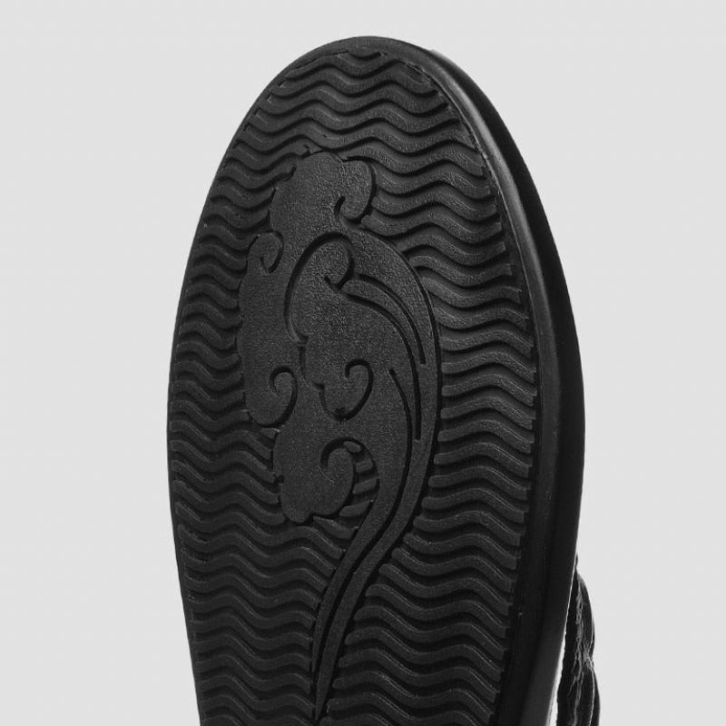 Sapatos Casuais Masculinos Couro Genuíno Textura Crocodilo Sandálias Flip Flop - Preto