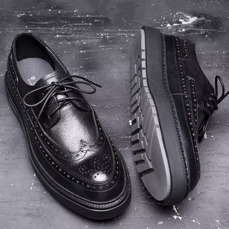 Sapatos Casuais Masculinos Couro Luxo Com Cordões - Preto