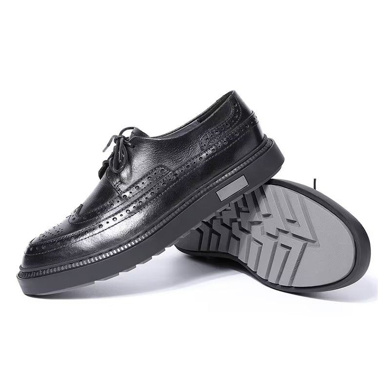 Sapatos Casuais Masculinos Couro Luxo Com Cordões - Preto