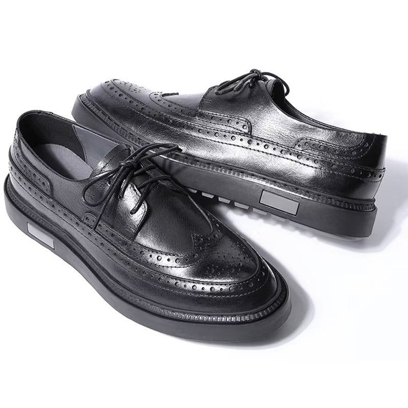 Sapatos Casuais Masculinos Couro Luxo Com Cordões - Preto