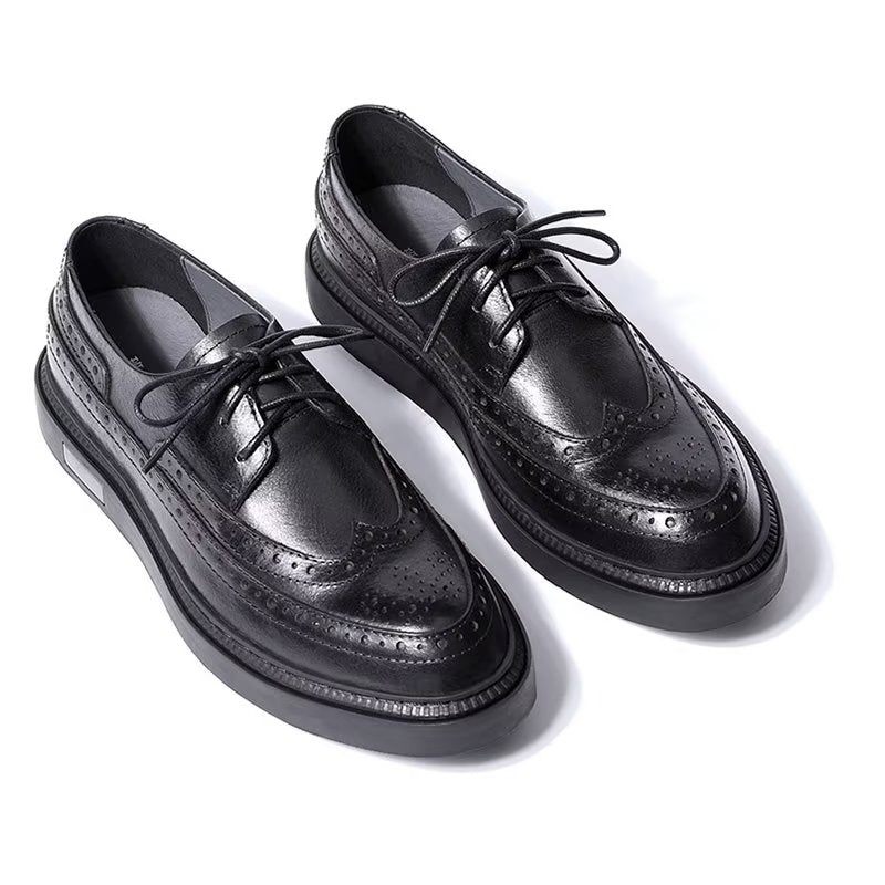 Sapatos Casuais Masculinos Couro Luxo Com Cordões - Preto