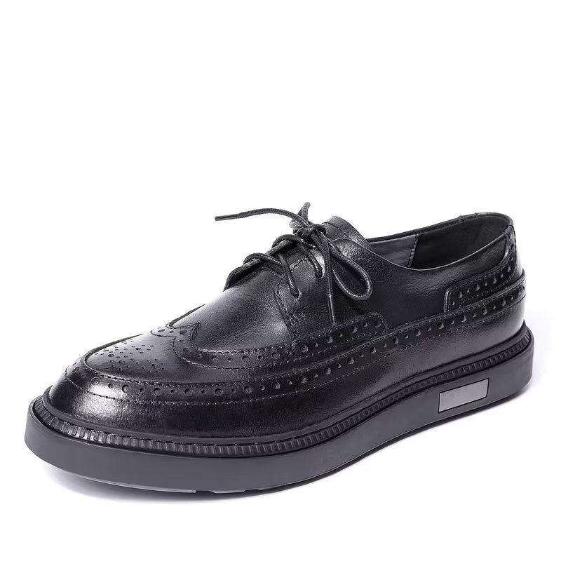 Sapatos Casuais Masculinos Couro Luxo Com Cordões - Preto