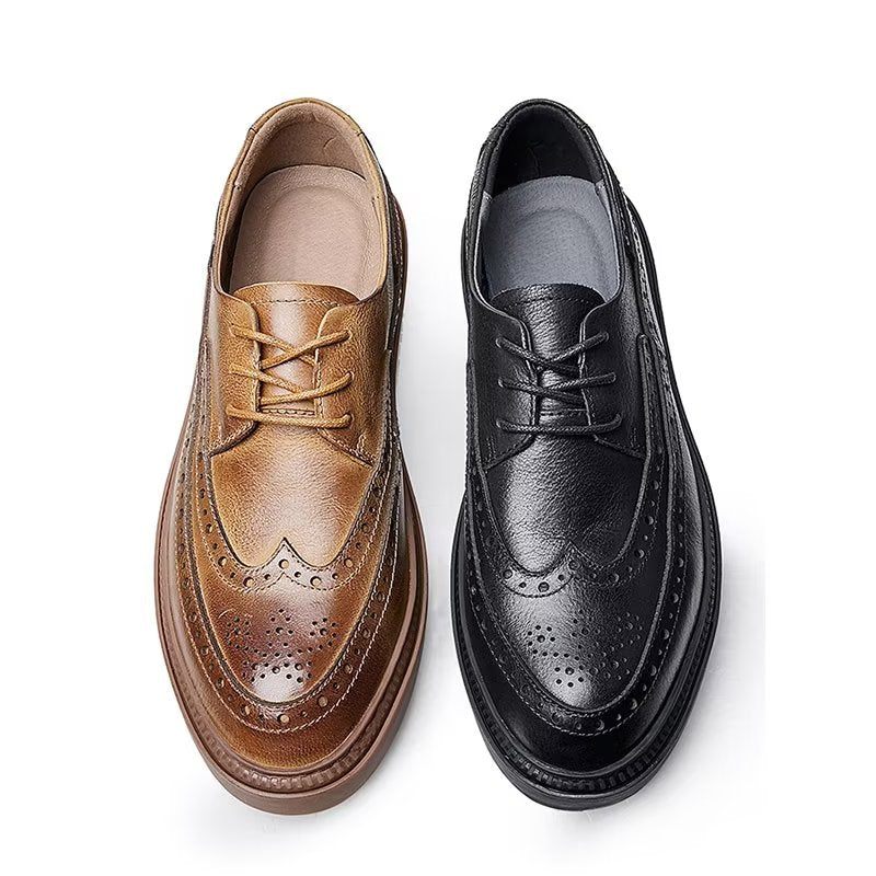 Sapatos Casuais Masculinos Couro Luxo Com Cordões - Preto