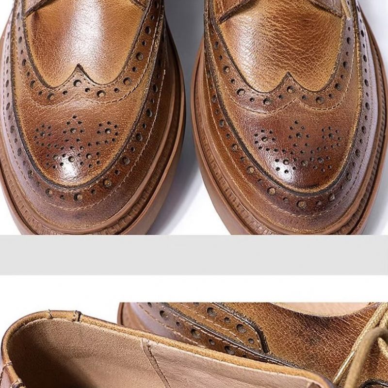 Sapatos Casuais Masculinos Couro Luxo Com Cordões - Café