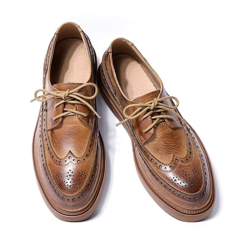 Sapatos Casuais Masculinos Couro Luxo Com Cordões - Café