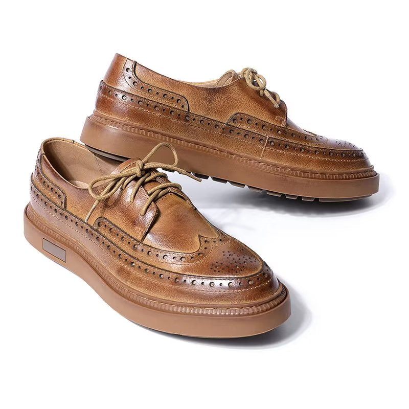 Sapatos Casuais Masculinos Couro Luxo Com Cordões - Café