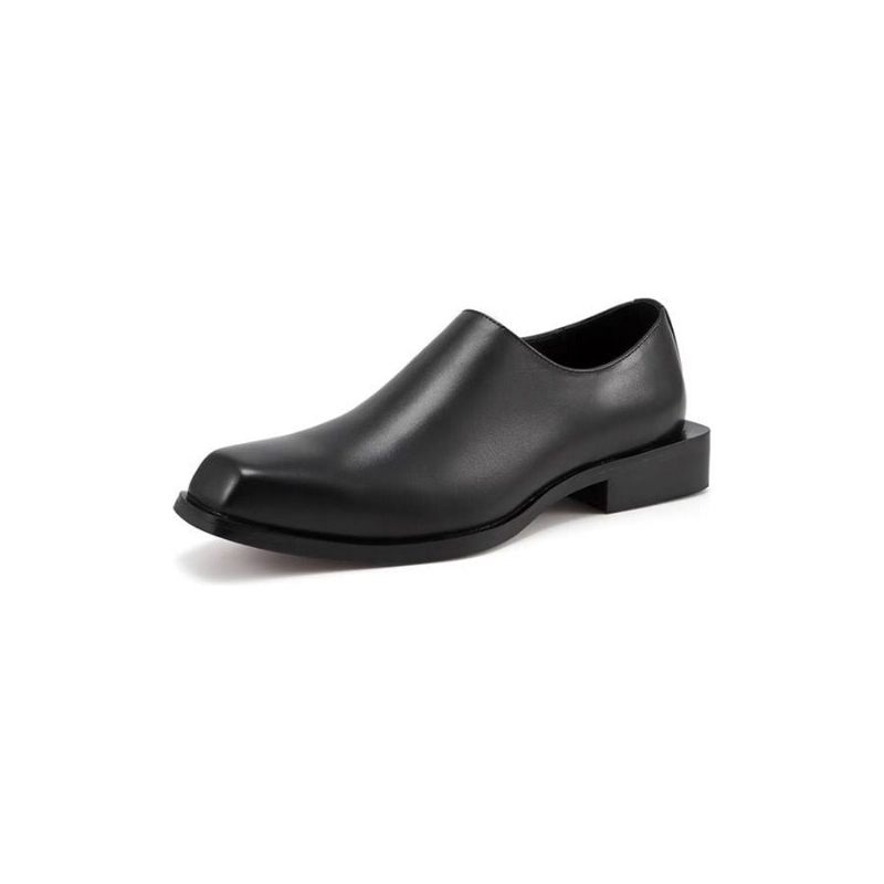 Sapatos Casuais Masculinos Couro Luxo Dedo Quadrado Chic Casual - Preto