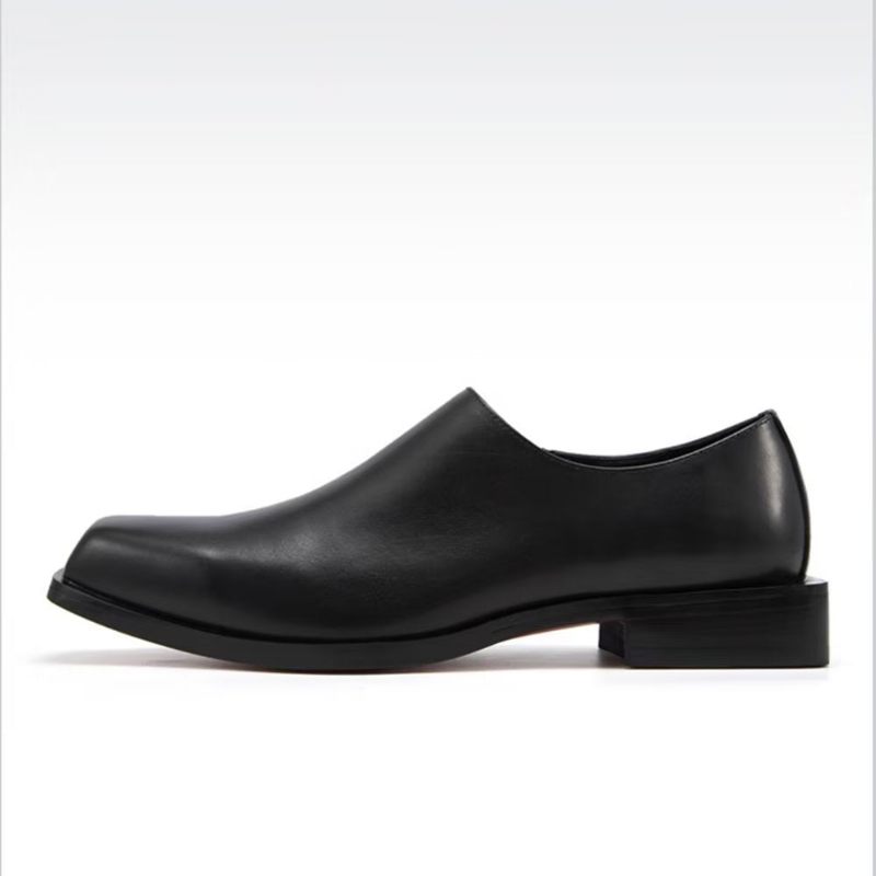 Sapatos Casuais Masculinos Couro Luxo Dedo Quadrado Chic Casual - Preto