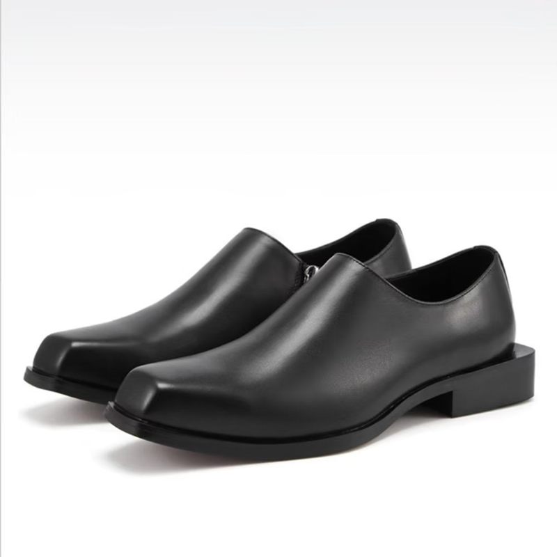 Sapatos Casuais Masculinos Couro Luxo Dedo Quadrado Chic Casual - Preto