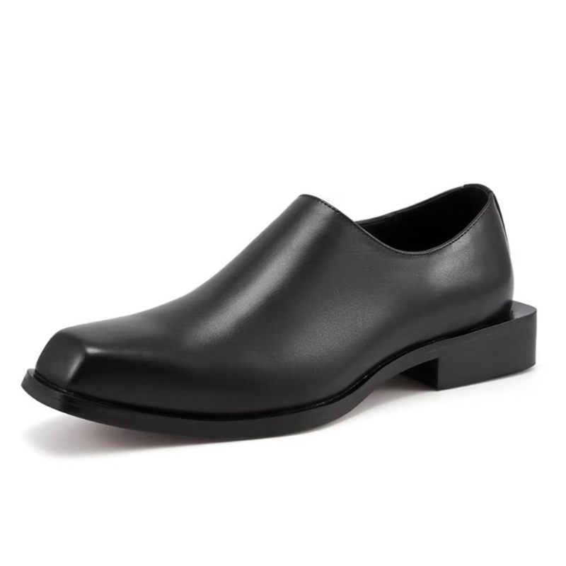 Sapatos Casuais Masculinos Couro Luxo Dedo Quadrado Chic Casual - Preto