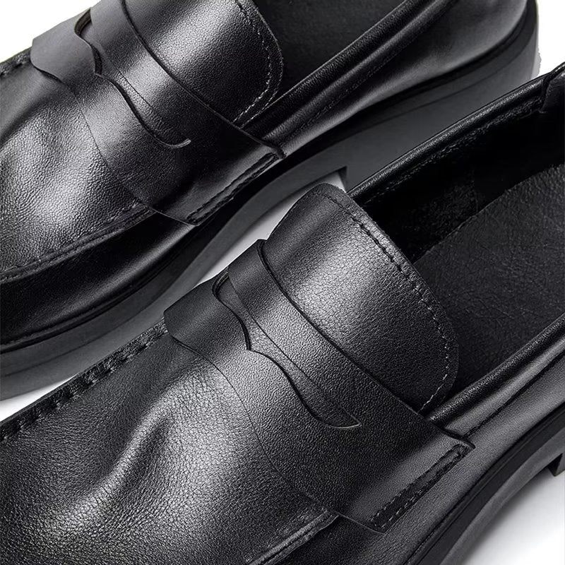 Sapatos Casuais Masculinos Couro Luxo Slip-ons Elegantes Dedo Do Pé Redondo - Preto