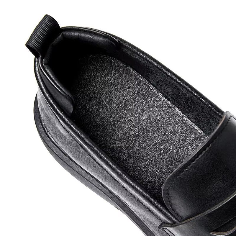 Sapatos Casuais Masculinos Couro Luxo Slip-ons Elegantes Dedo Do Pé Redondo - Preto