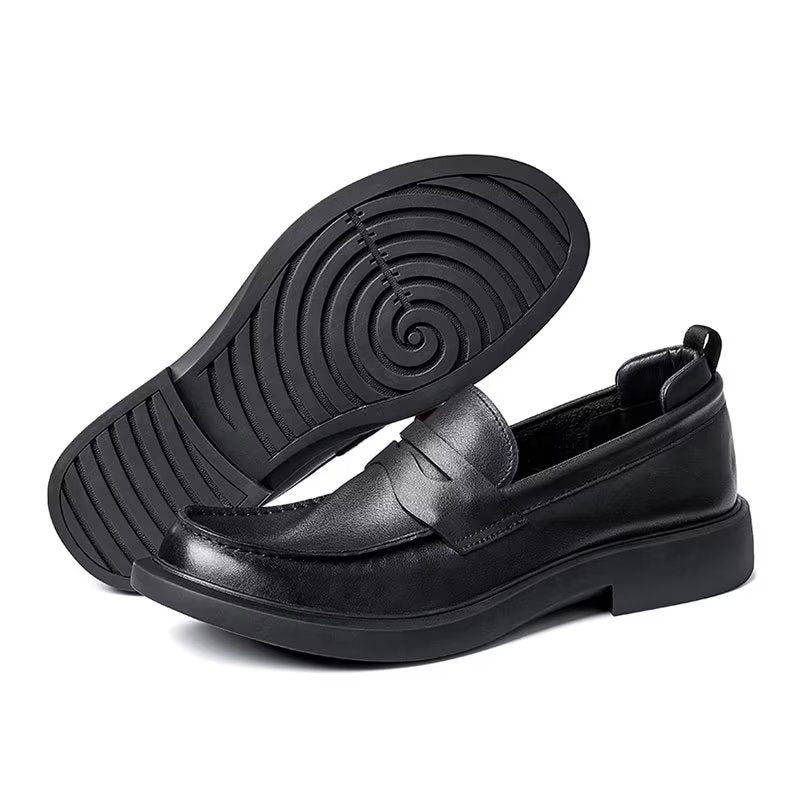 Sapatos Casuais Masculinos Couro Luxo Slip-ons Elegantes Dedo Do Pé Redondo - Preto