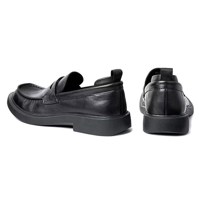 Sapatos Casuais Masculinos Couro Luxo Slip-ons Elegantes Dedo Do Pé Redondo - Preto