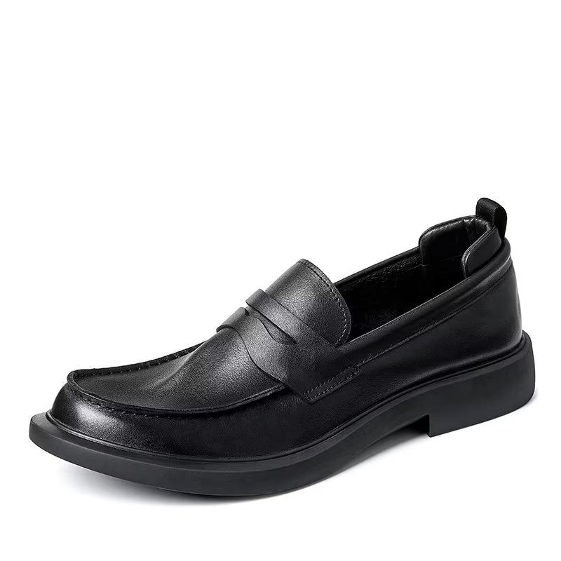 Sapatos Casuais Masculinos Couro Luxo Slip-ons Elegantes Dedo Do Pé Redondo - Preto