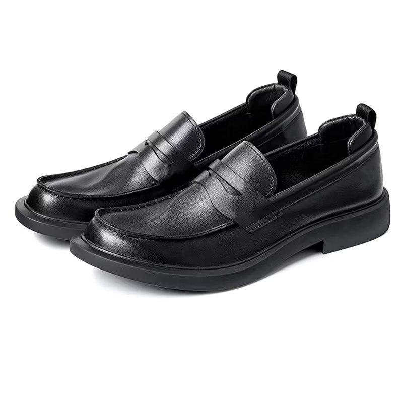 Sapatos Casuais Masculinos Couro Luxo Slip-ons Elegantes Dedo Do Pé Redondo - Preto