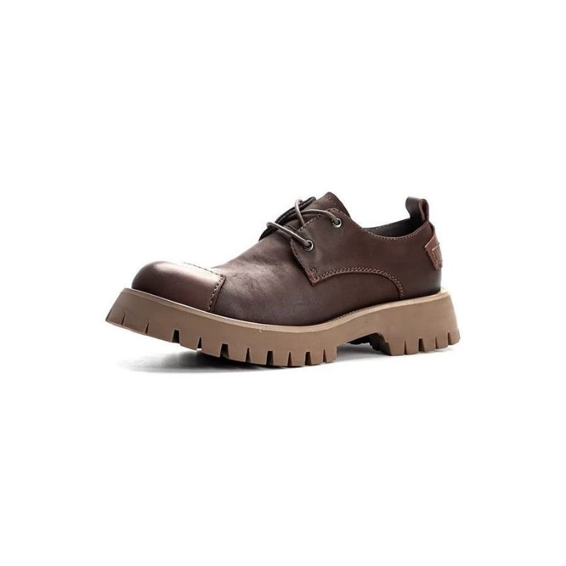 Sapatos Casuais Masculinos Couro Luxuoso Dedo Redondo - Café