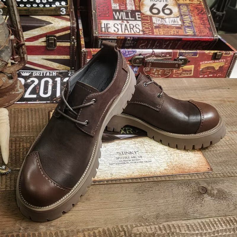 Sapatos Casuais Masculinos Couro Luxuoso Dedo Redondo - Café