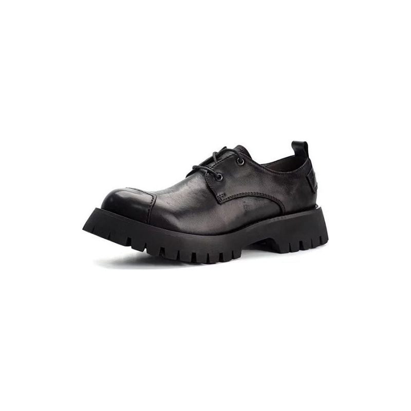 Sapatos Casuais Masculinos Couro Luxuoso Dedo Redondo - Preto