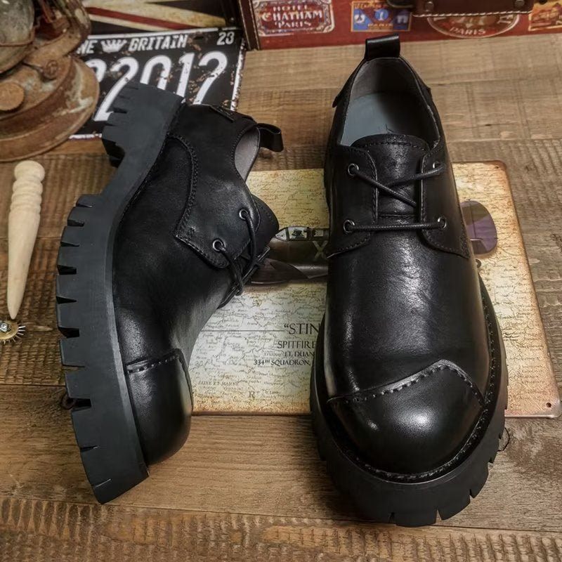 Sapatos Casuais Masculinos Couro Luxuoso Dedo Redondo - Preto