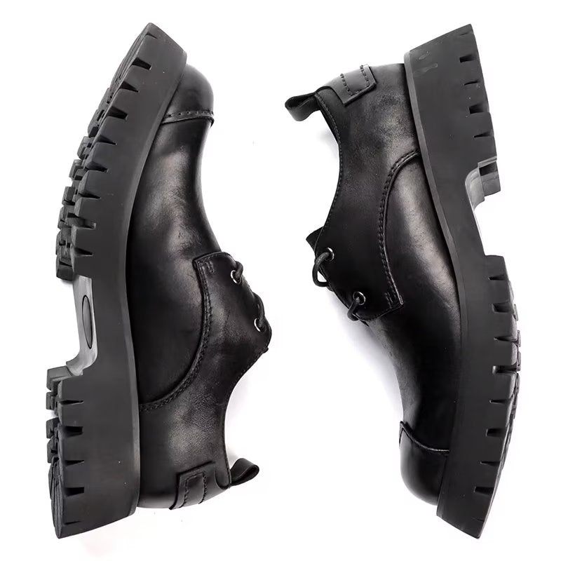 Sapatos Casuais Masculinos Couro Luxuoso Dedo Redondo - Preto