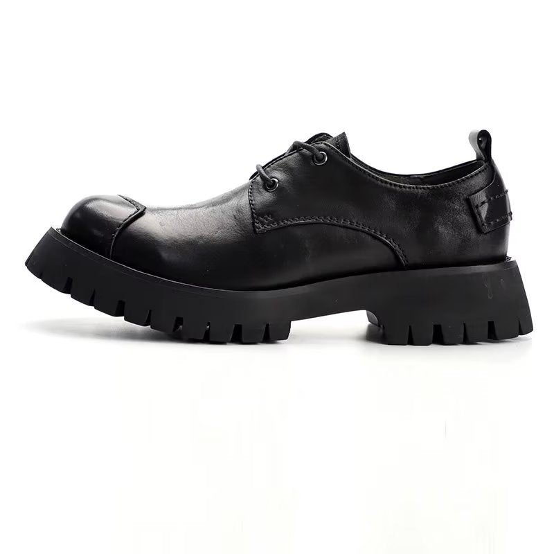 Sapatos Casuais Masculinos Couro Luxuoso Dedo Redondo - Preto