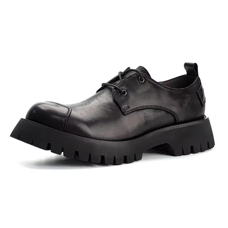 Sapatos Casuais Masculinos Couro Luxuoso Dedo Redondo - Preto