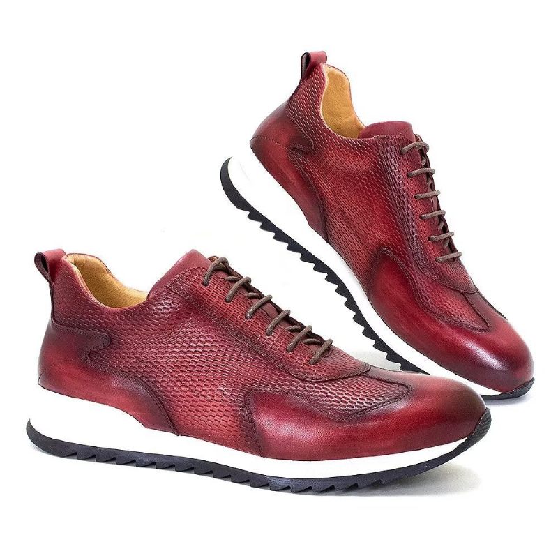 Sapatos Casuais Masculinos Couro Vaca Elegância - Vermelho