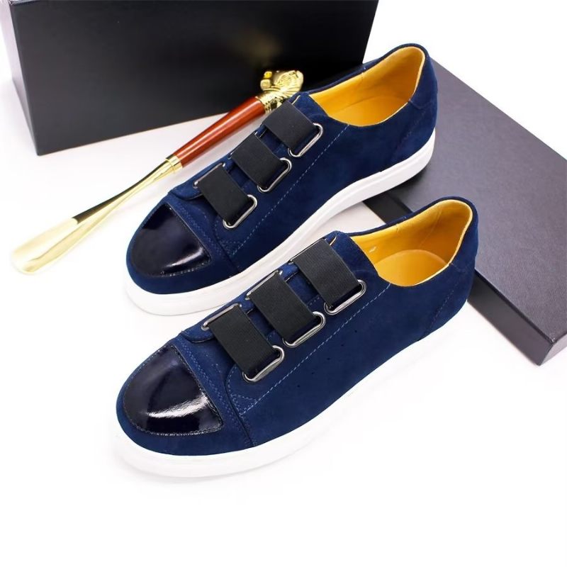 Sapatos Casuais Masculinos Couro Vaca Luxo Pintados À Mão - Azul