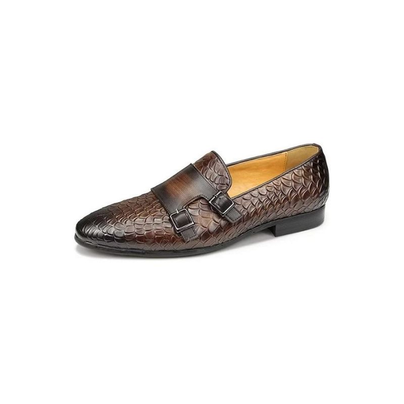 Sapatos Casuais Masculinos Croc Padrão Elegante Deslizamento Em Mocassins - Café