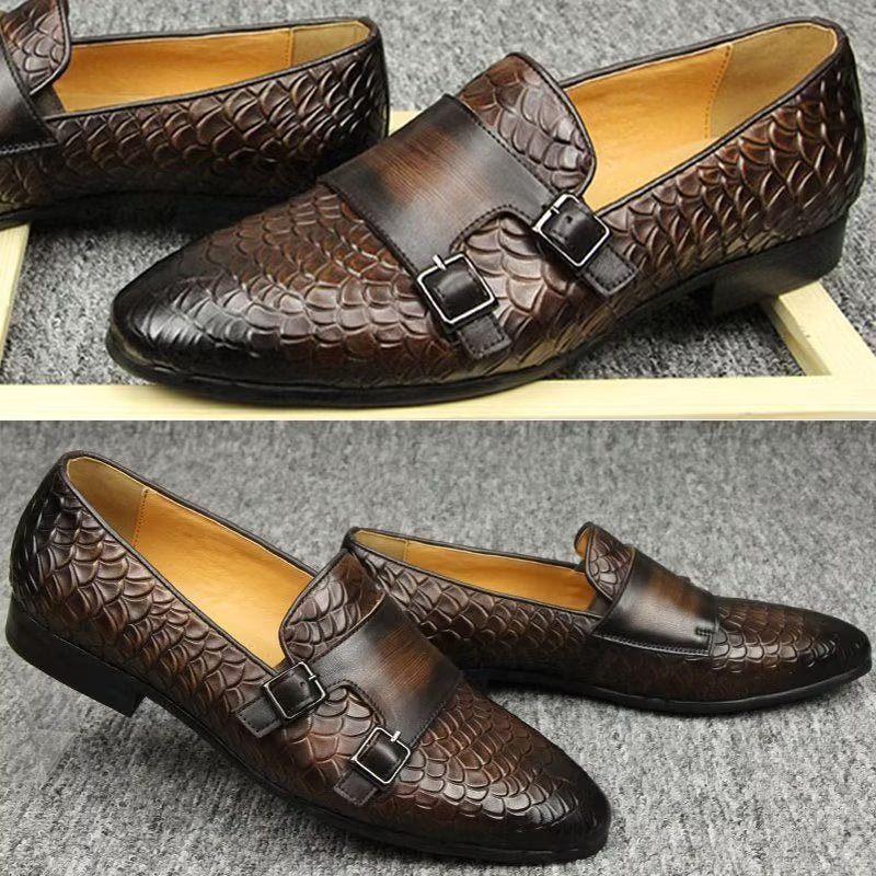 Sapatos Casuais Masculinos Croc Padrão Elegante Deslizamento Em Mocassins - Café