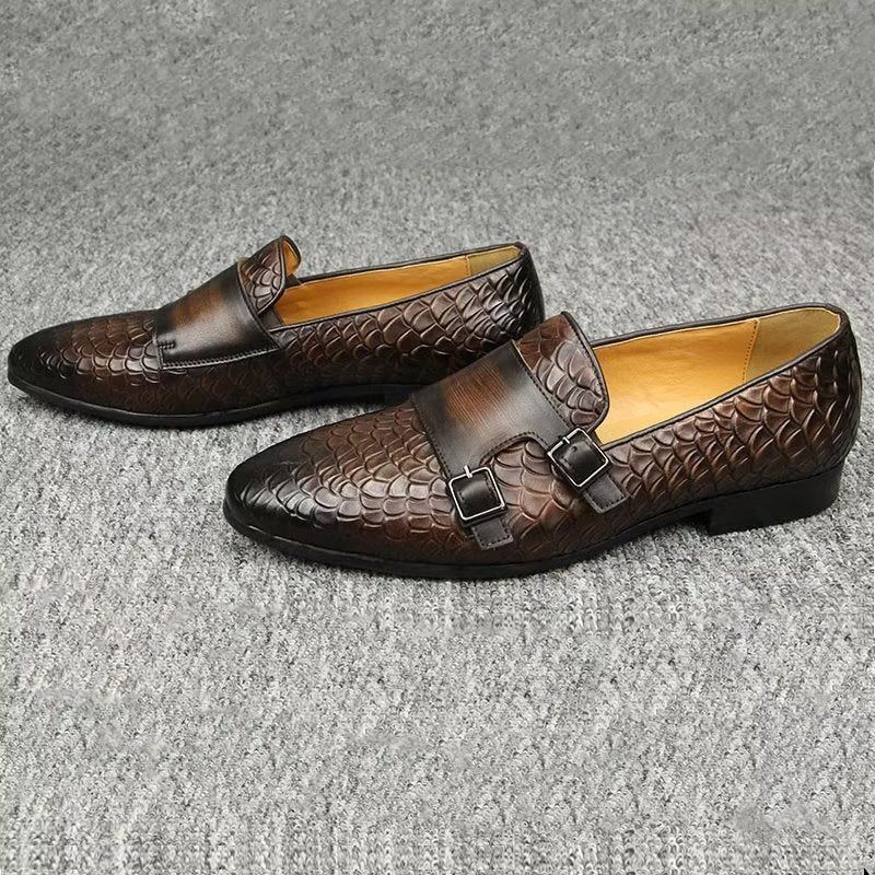 Sapatos Casuais Masculinos Croc Padrão Elegante Deslizamento Em Mocassins - Café