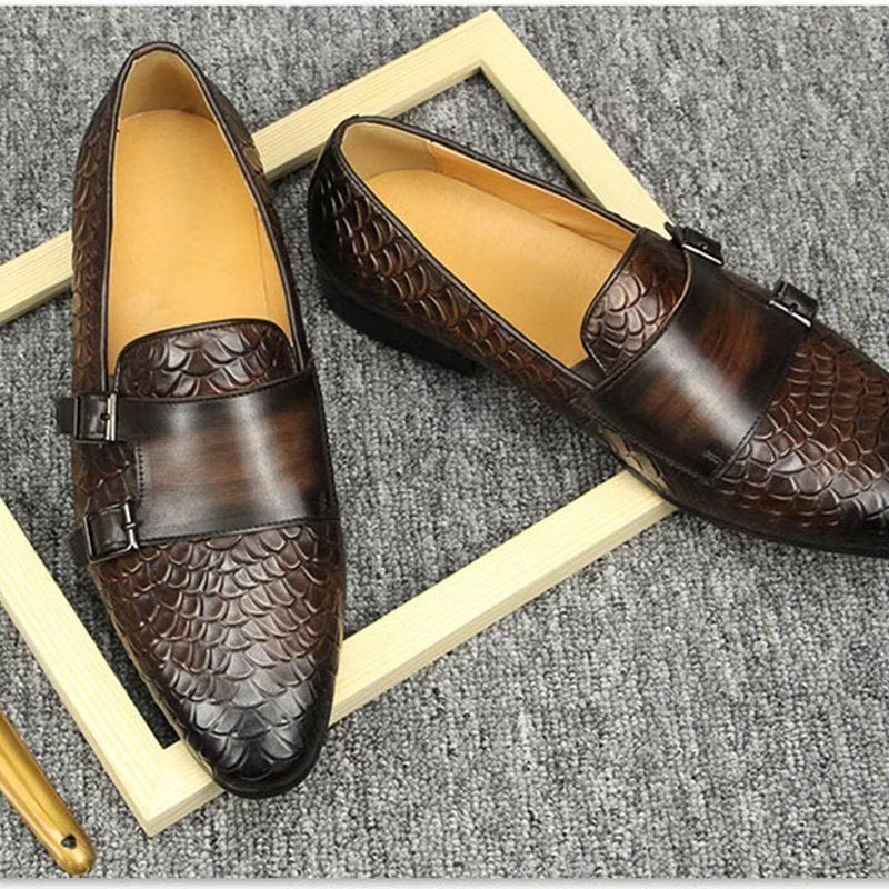 Sapatos Casuais Masculinos Croc Padrão Elegante Deslizamento Em Mocassins - Café